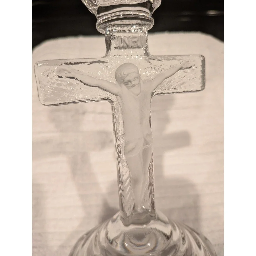 Clear Glass Crucifix Candle Holder Frosted Jesus Figurine Religious Decor